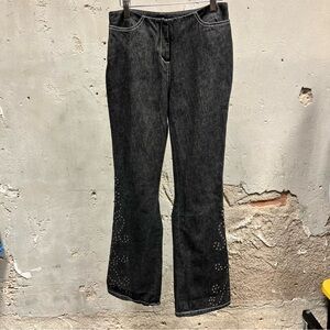 Moda International Black Low Rise Flare Studded Studs Denim Jeans 4 Stretch 28